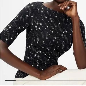 NWT Ted Baker Starez black top Star print Slash Neck boat neck tee t-shirt